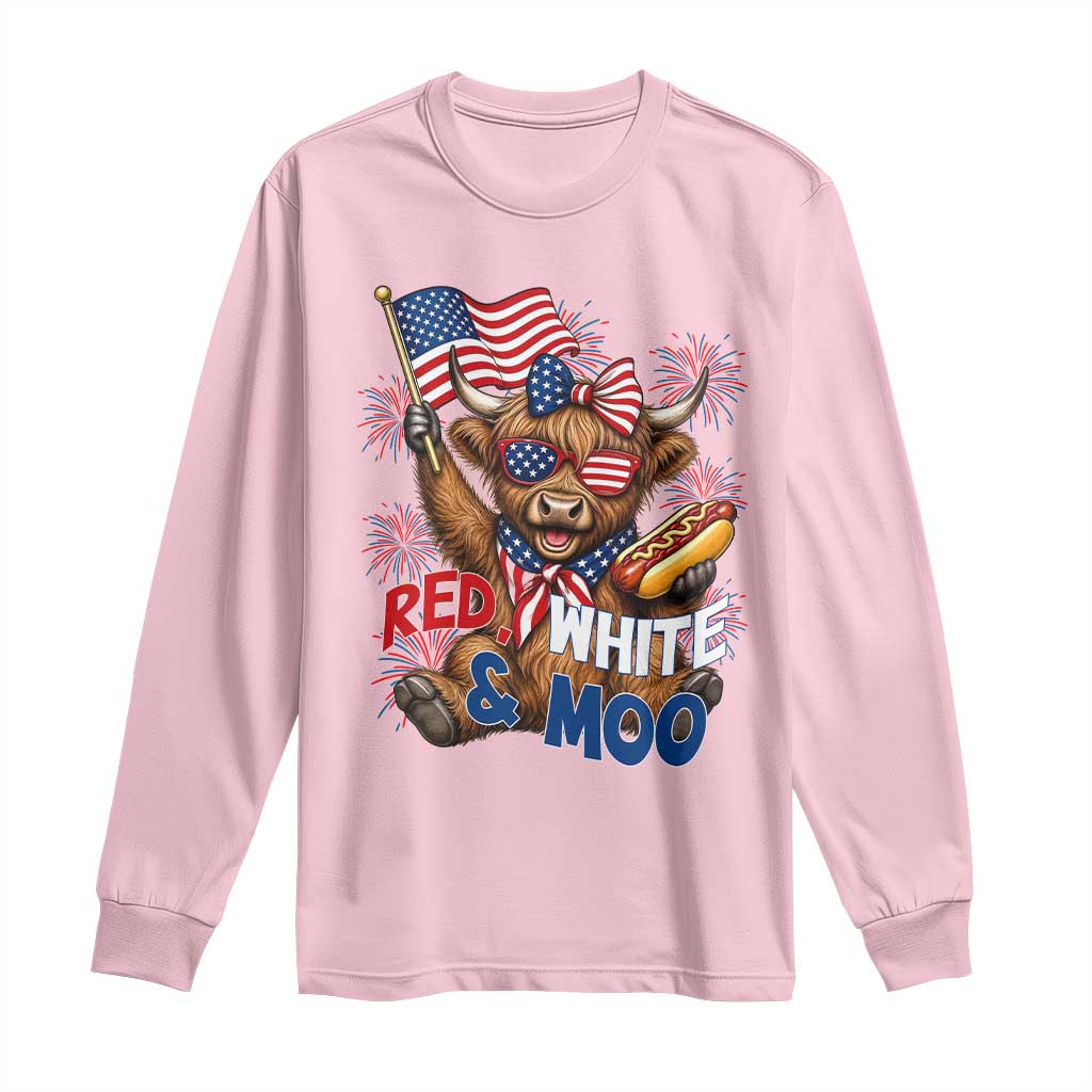Striped Highland Cow 4th Of July Long Sleeve Shirt Red White And Moo