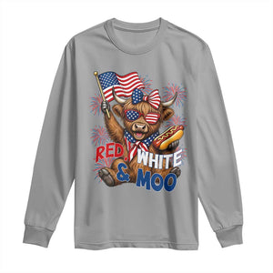 Striped Highland Cow 4th Of July Long Sleeve Shirt Red White And Moo