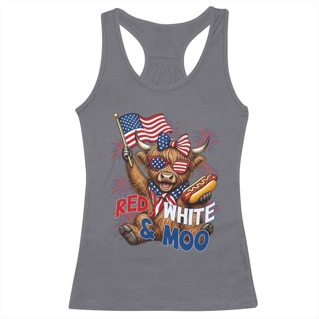 Striped Highland Cow 4th Of July Racerback Tank Top Red White And Moo