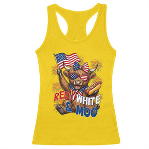 Striped Highland Cow 4th Of July Racerback Tank Top Red White And Moo