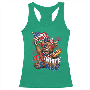 Striped Highland Cow 4th Of July Racerback Tank Top Red White And Moo