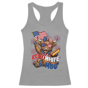 Striped Highland Cow 4th Of July Racerback Tank Top Red White And Moo