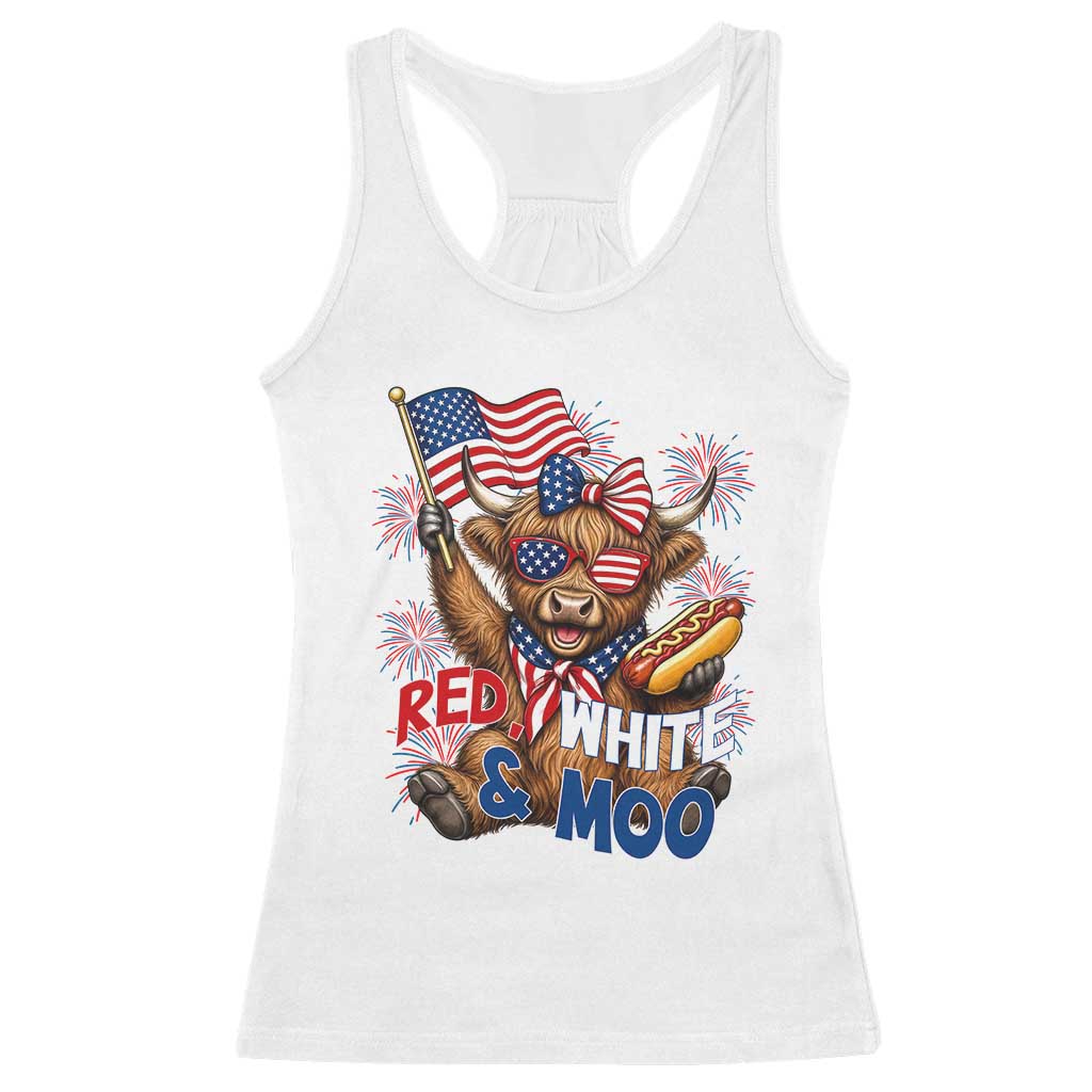 Striped Highland Cow 4th Of July Racerback Tank Top Red White And Moo TS12 White Print Your Wear
