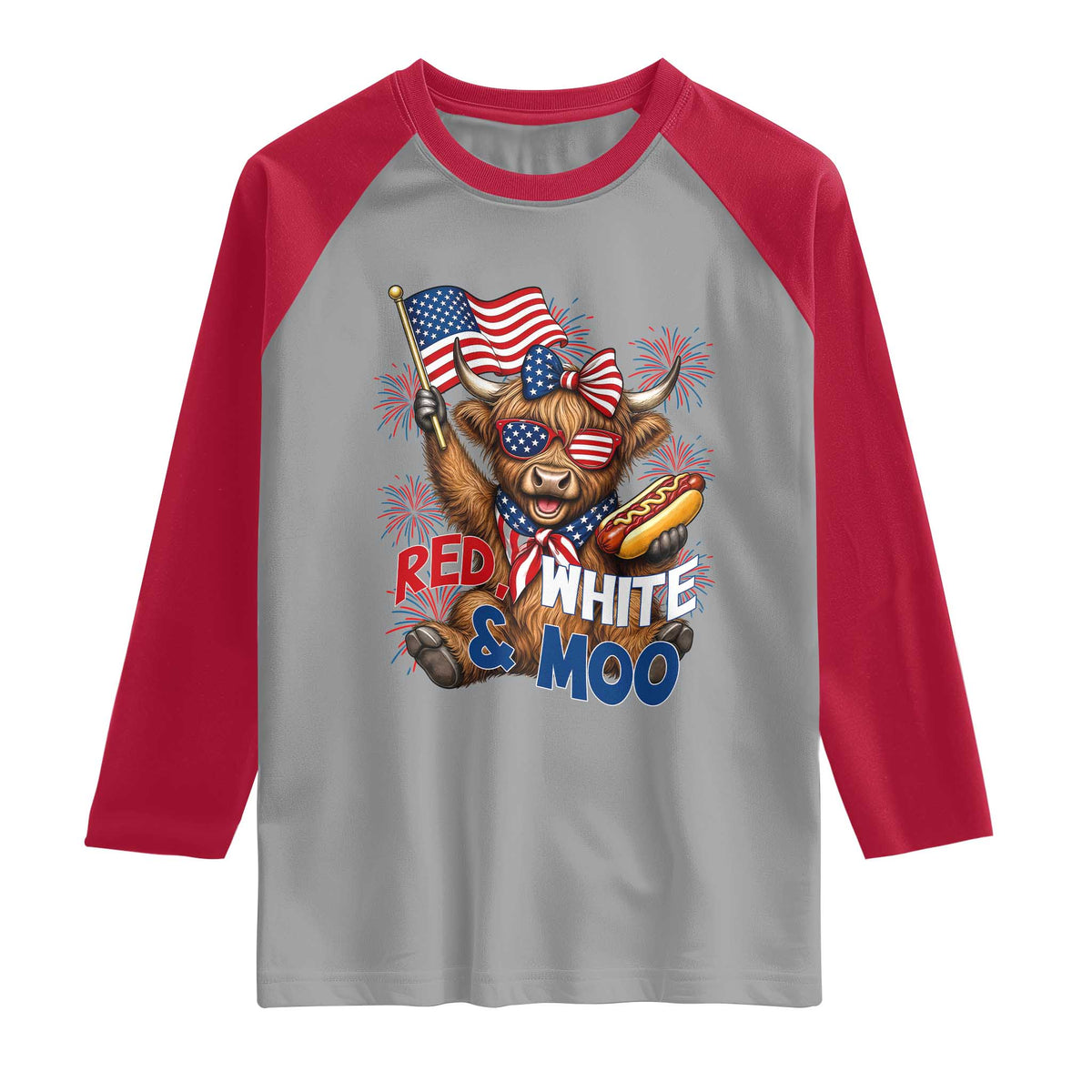 Striped Highland Cow 4th Of July Raglan Shirt Red White And Moo