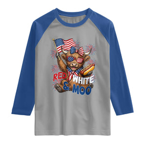 Striped Highland Cow 4th Of July Raglan Shirt Red White And Moo