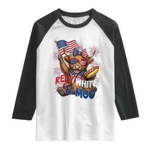 Striped Highland Cow 4th Of July Raglan Shirt Red White And Moo