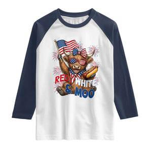 Striped Highland Cow 4th Of July Raglan Shirt Red White And Moo