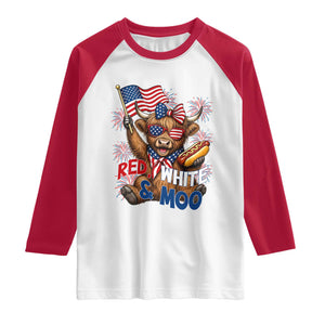 Striped Highland Cow 4th Of July Raglan Shirt Red White And Moo
