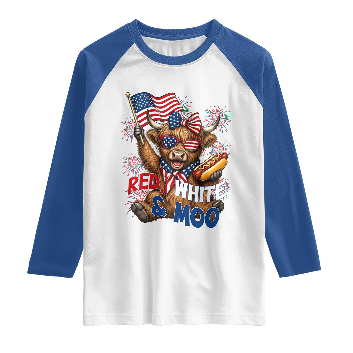 Striped Highland Cow 4th Of July Raglan Shirt Red White And Moo