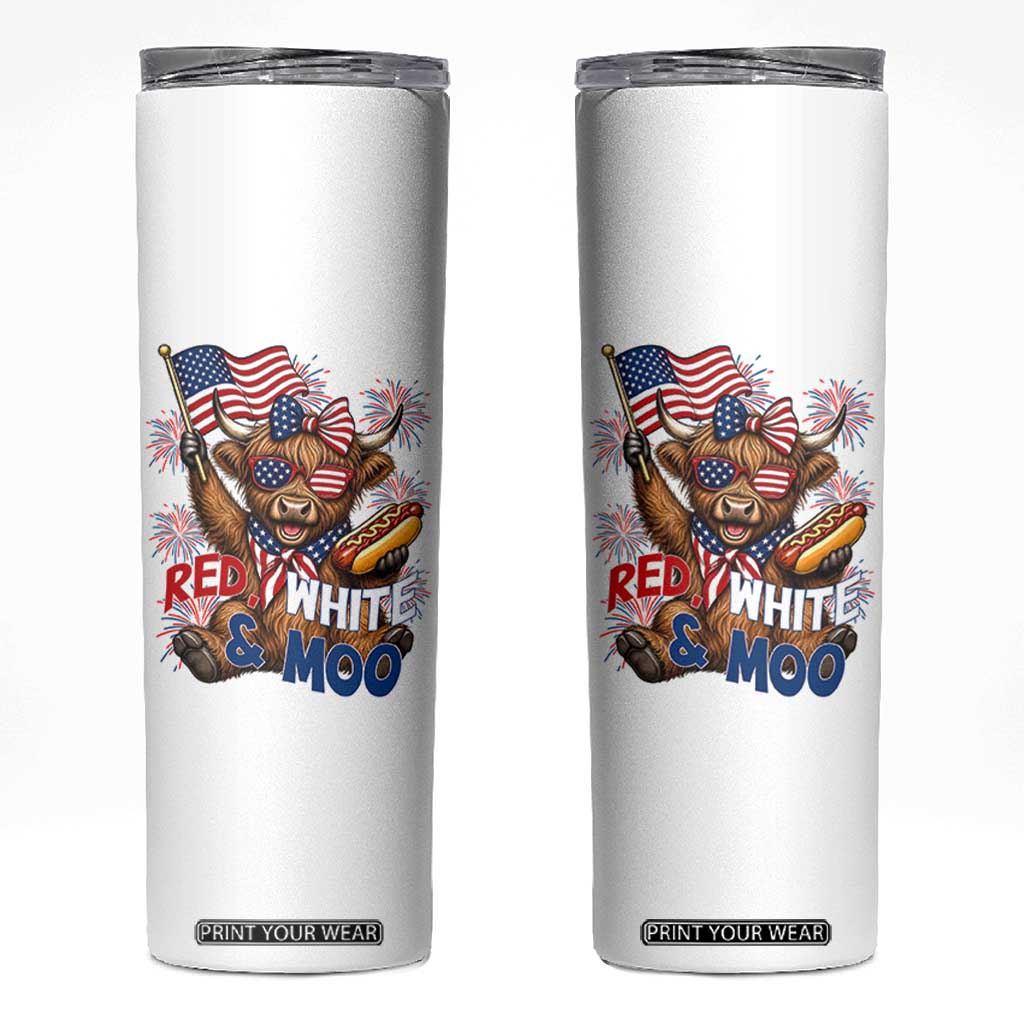 Striped Highland Cow 4th Of July Skinny Tumbler Red White And Moo