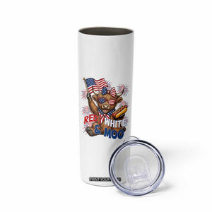 Striped Highland Cow 4th Of July Skinny Tumbler Red White And Moo