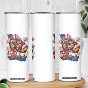 Striped Highland Cow 4th Of July Skinny Tumbler Red White And Moo