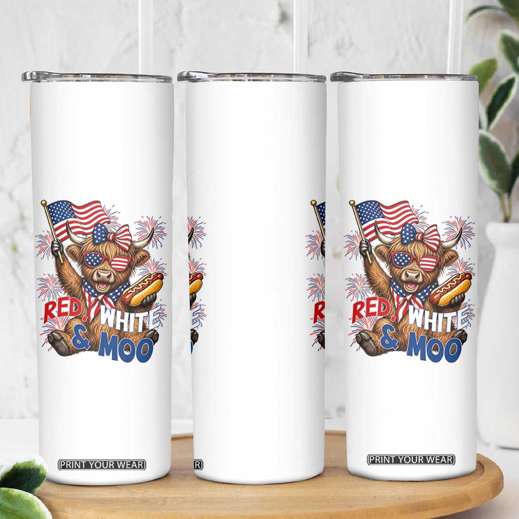 Striped Highland Cow 4th Of July Skinny Tumbler Red White And Moo