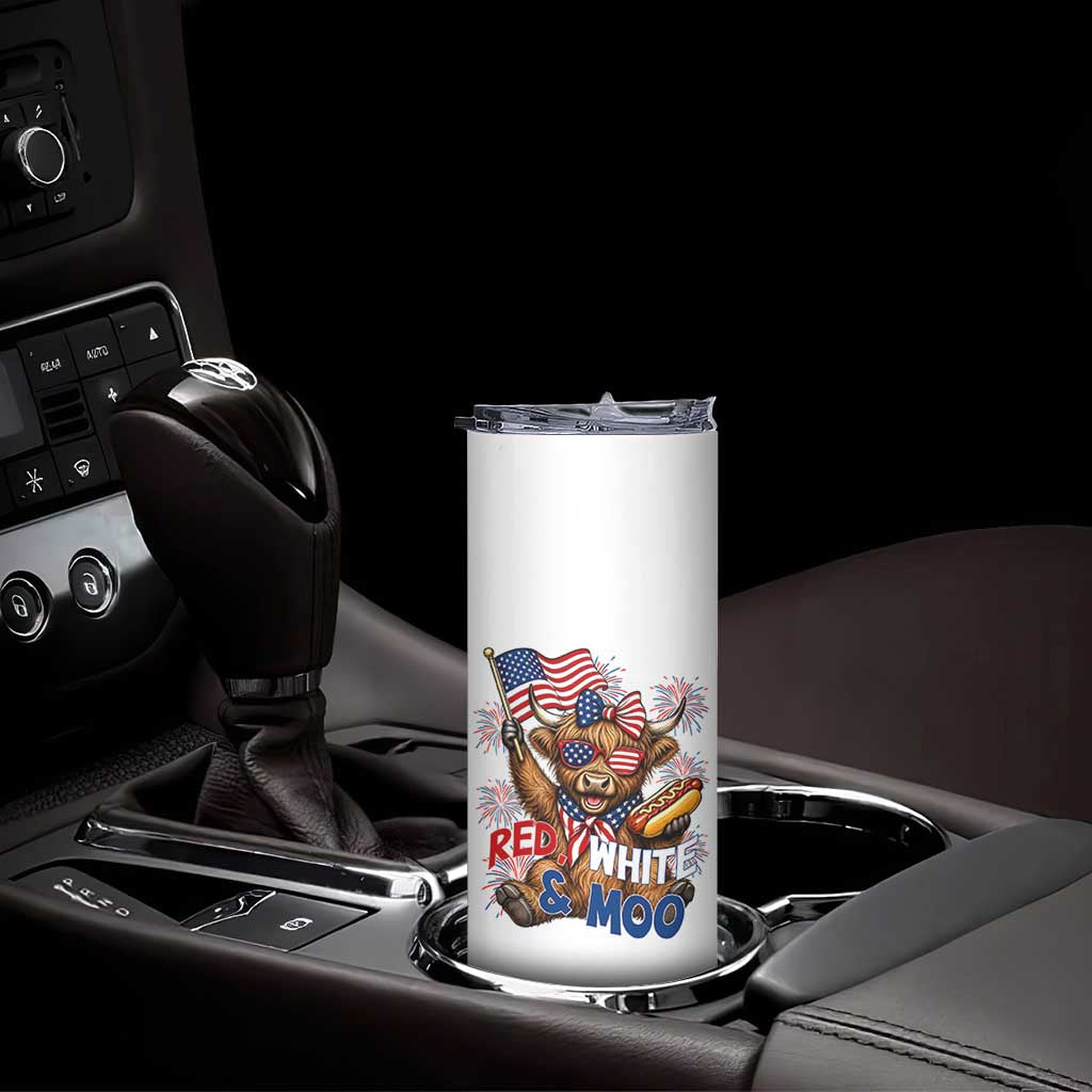 Striped Highland Cow 4th Of July Skinny Tumbler Red White And Moo