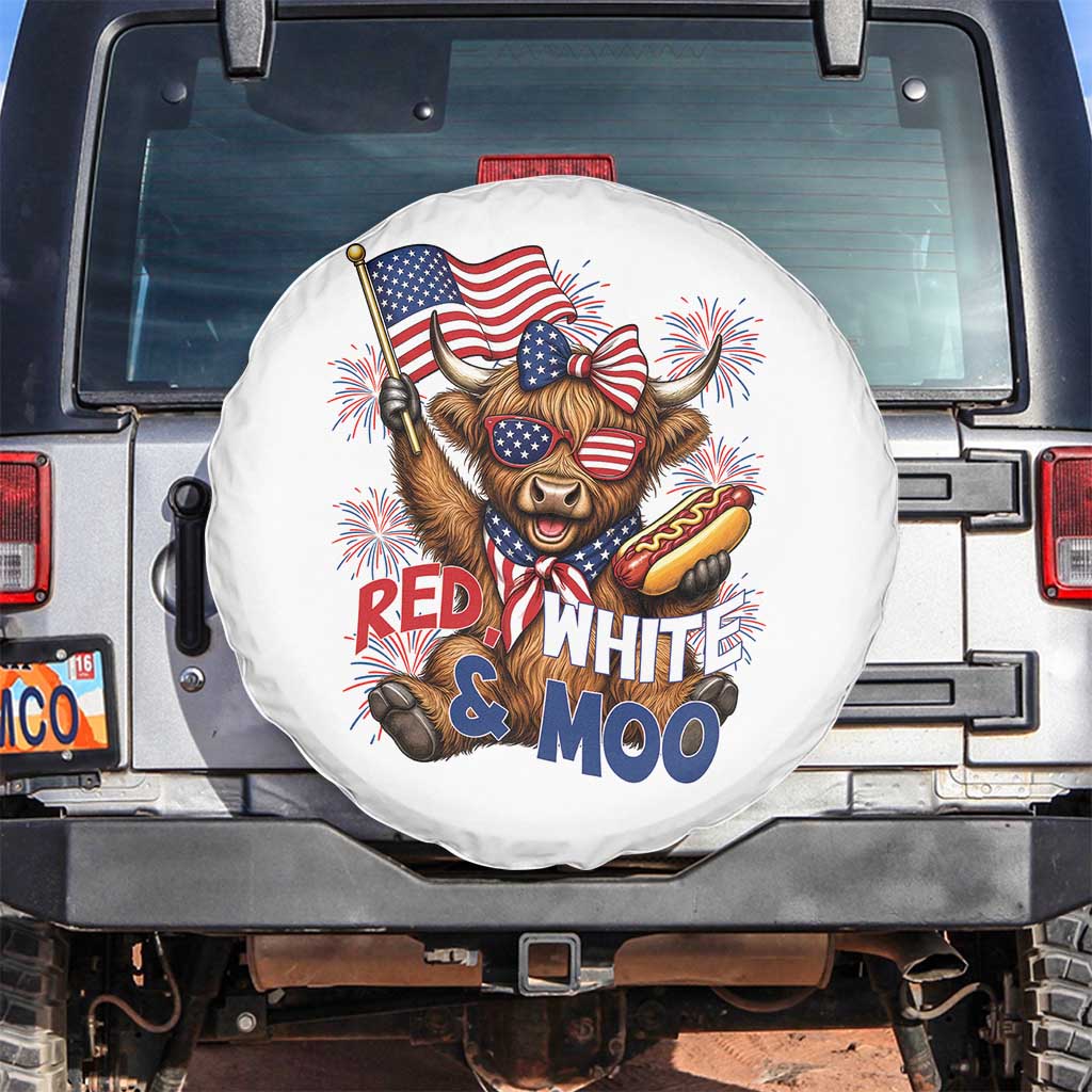 Striped Highland Cow 4th Of July Spare Tire Cover Red White And Moo