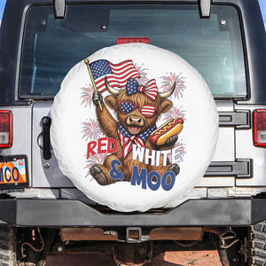 Striped Highland Cow 4th Of July Spare Tire Cover Red White And Moo