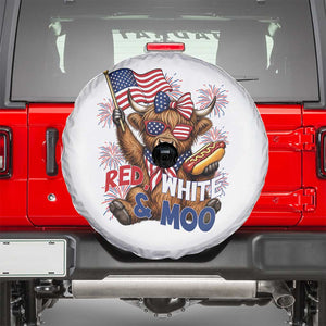 Striped Highland Cow 4th Of July Spare Tire Cover Red White And Moo