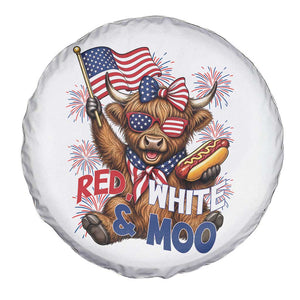 Striped Highland Cow 4th Of July Spare Tire Cover Red White And Moo