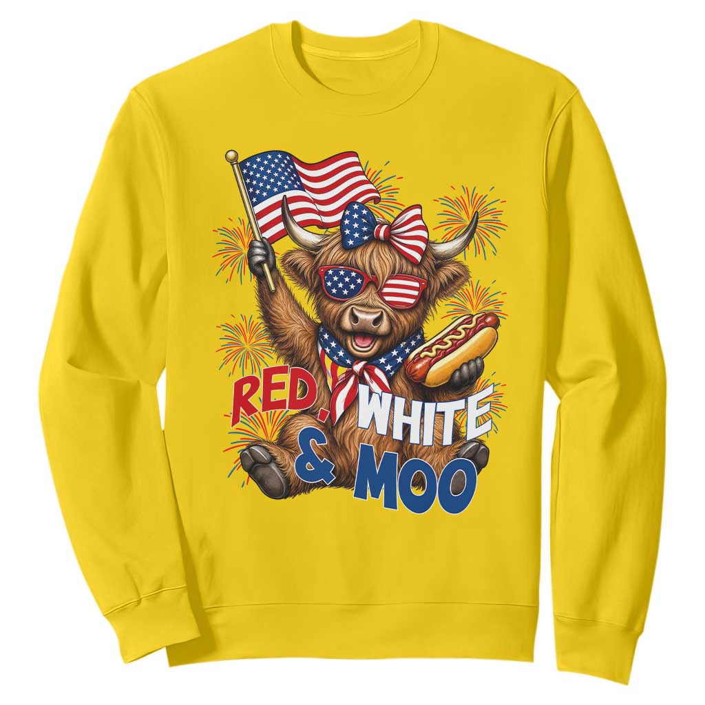 Striped Highland Cow 4th Of July Sweatshirt Red White And Moo