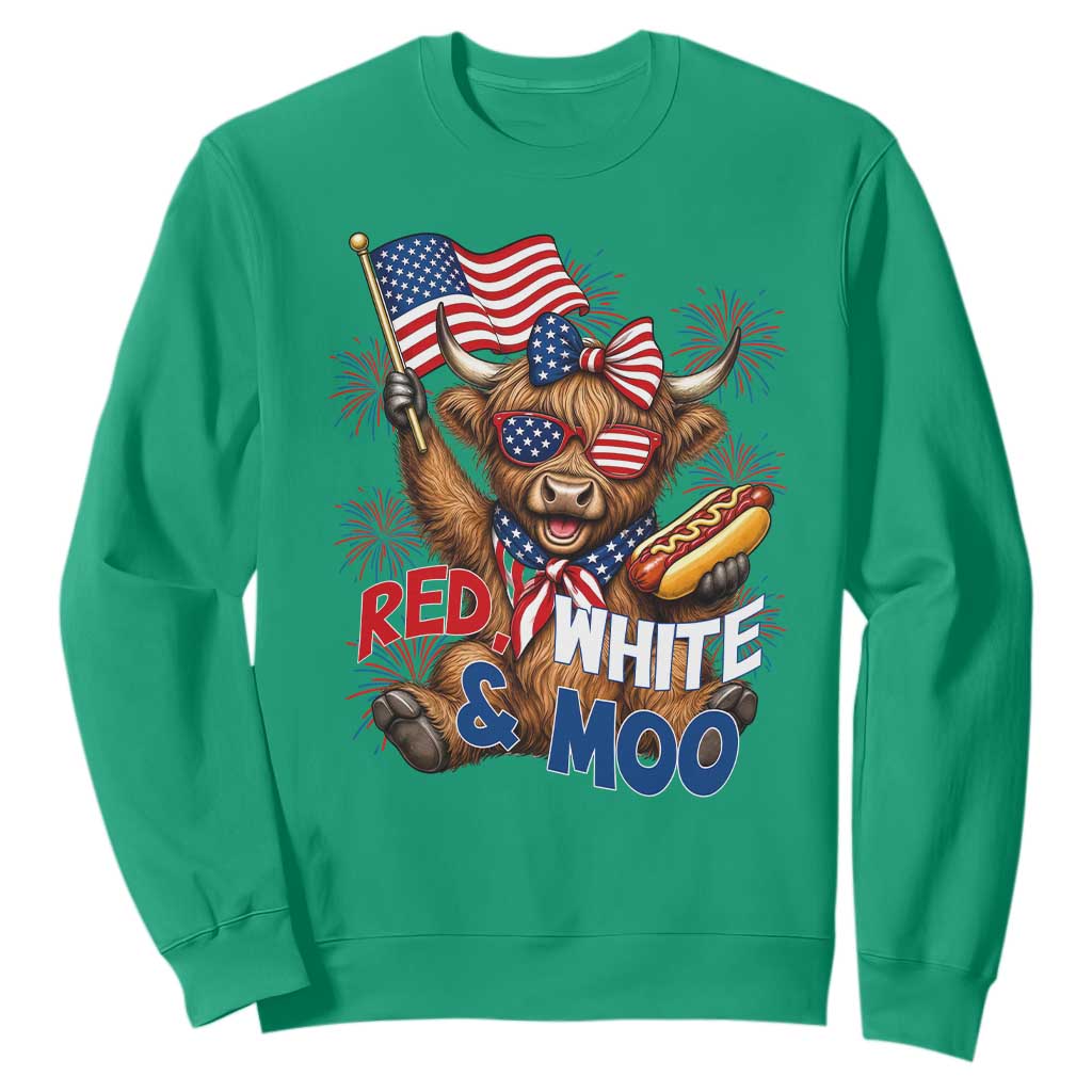 Striped Highland Cow 4th Of July Sweatshirt Red White And Moo