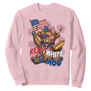 Striped Highland Cow 4th Of July Sweatshirt Red White And Moo