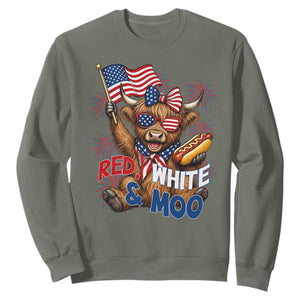 Striped Highland Cow 4th Of July Sweatshirt Red White And Moo
