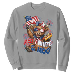 Striped Highland Cow 4th Of July Sweatshirt Red White And Moo