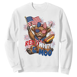 Striped Highland Cow 4th Of July Sweatshirt Red White And Moo