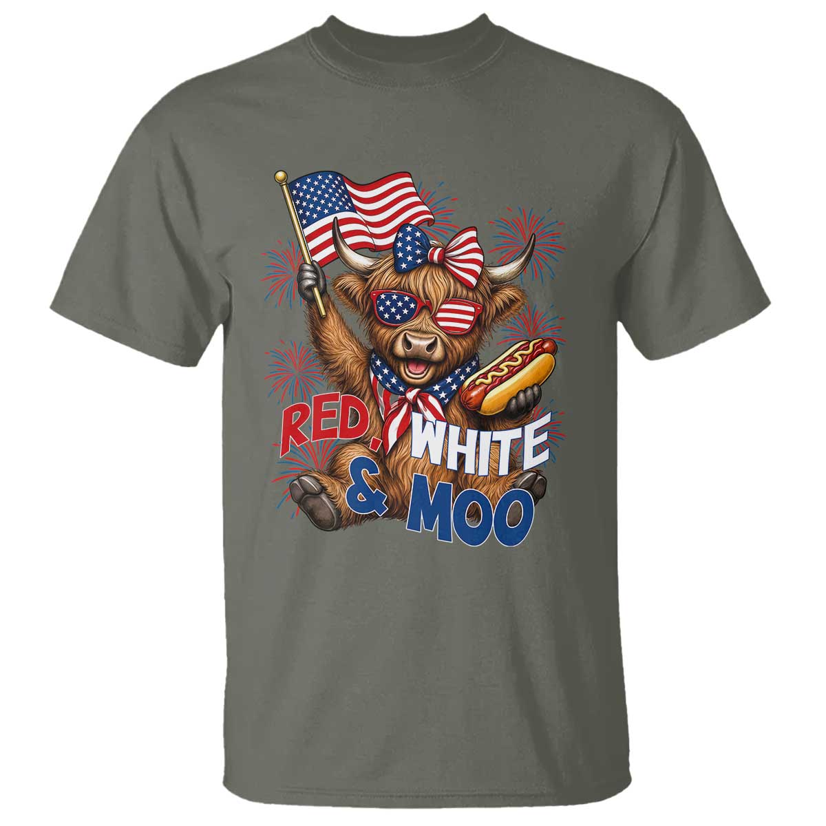 Striped Highland Cow 4th Of July T Shirt Red White And Moo