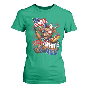 Striped Highland Cow 4th Of July T Shirt For Women Red White And Moo
