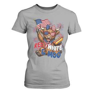 Striped Highland Cow 4th Of July T Shirt For Women Red White And Moo