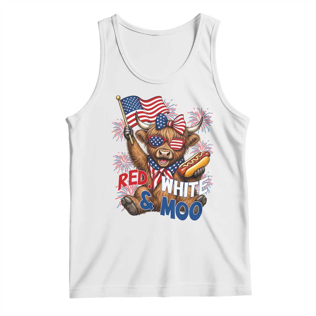 Striped Highland Cow 4th Of July Tank Top Red White And Moo