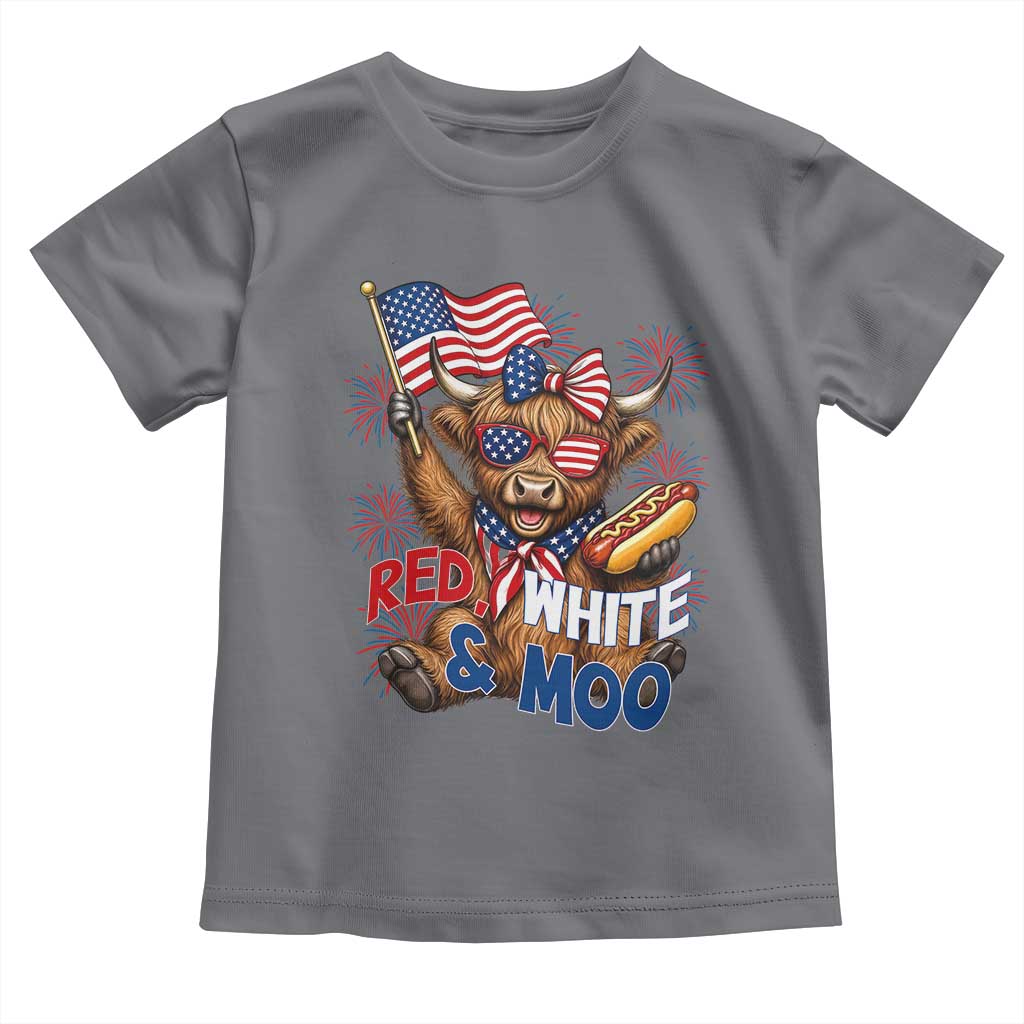 Striped Highland Cow 4th Of July Toddler T Shirt Red White And Moo