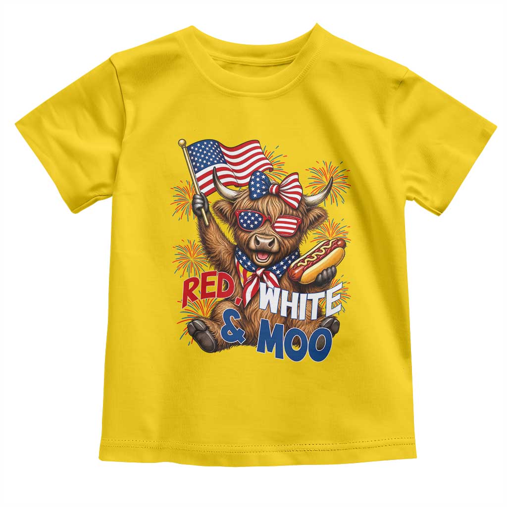 Striped Highland Cow 4th Of July Toddler T Shirt Red White And Moo