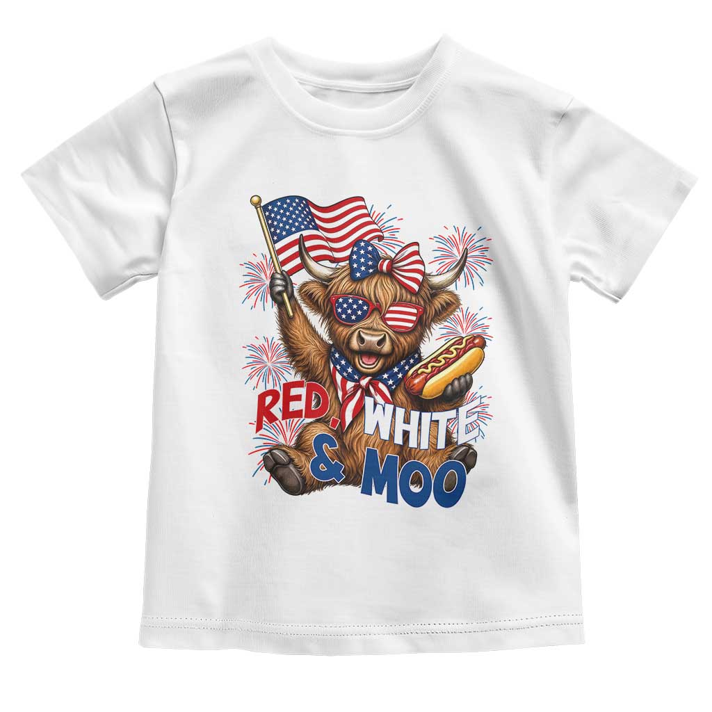 Striped Highland Cow 4th Of July Toddler T Shirt Red White And Moo TS12 White Print Your Wear
