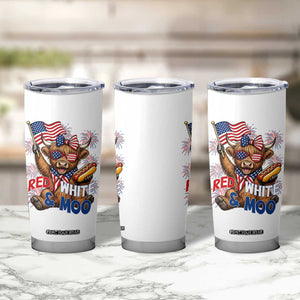 Striped Highland Cow 4th Of July Tumbler Cup Red White And Moo