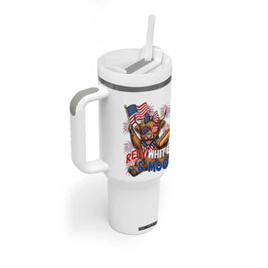 Striped Highland Cow 4th Of July Tumbler With Handle Red White And Moo