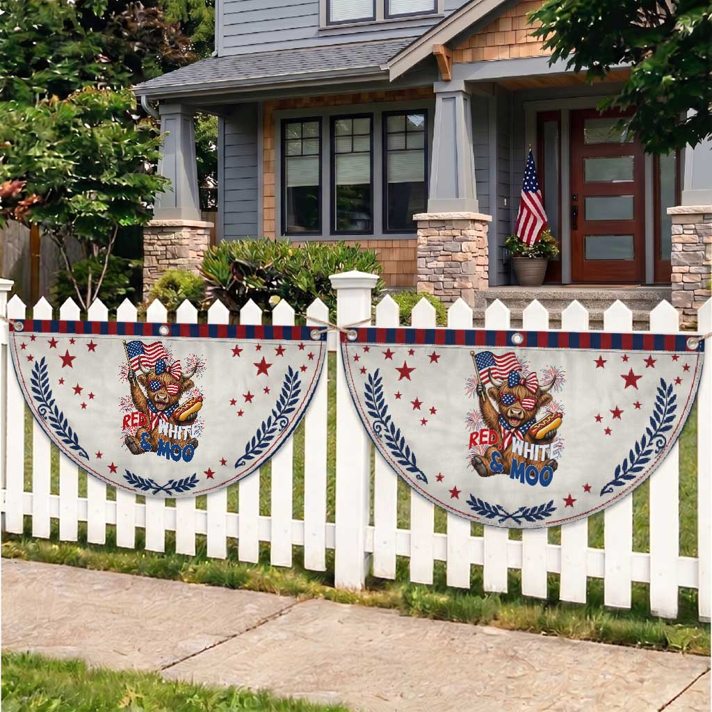 Striped Highland Cow 4th Of July Patriotic Fan Flag Red White And Moo