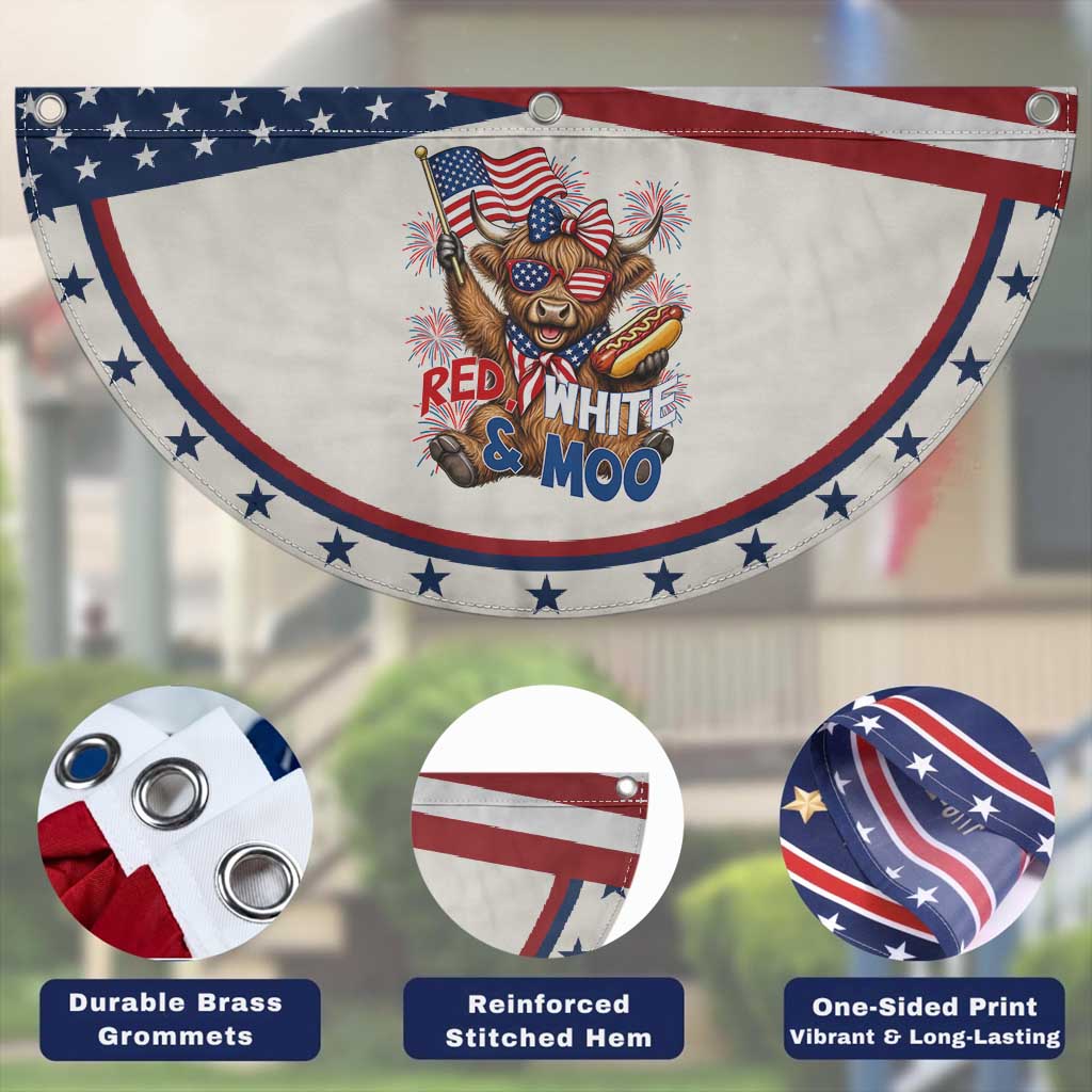 Striped Highland Cow 4th Of July Patriotic Fan Flag Red White And Moo