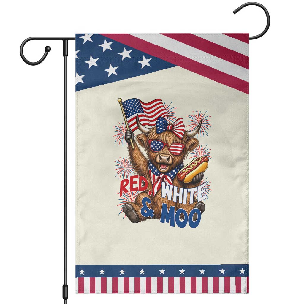 Striped Highland Cow 4th Of July Patriotic Garden Flag Red White And Moo TS12 Modern Beige Blue Print Your Wear