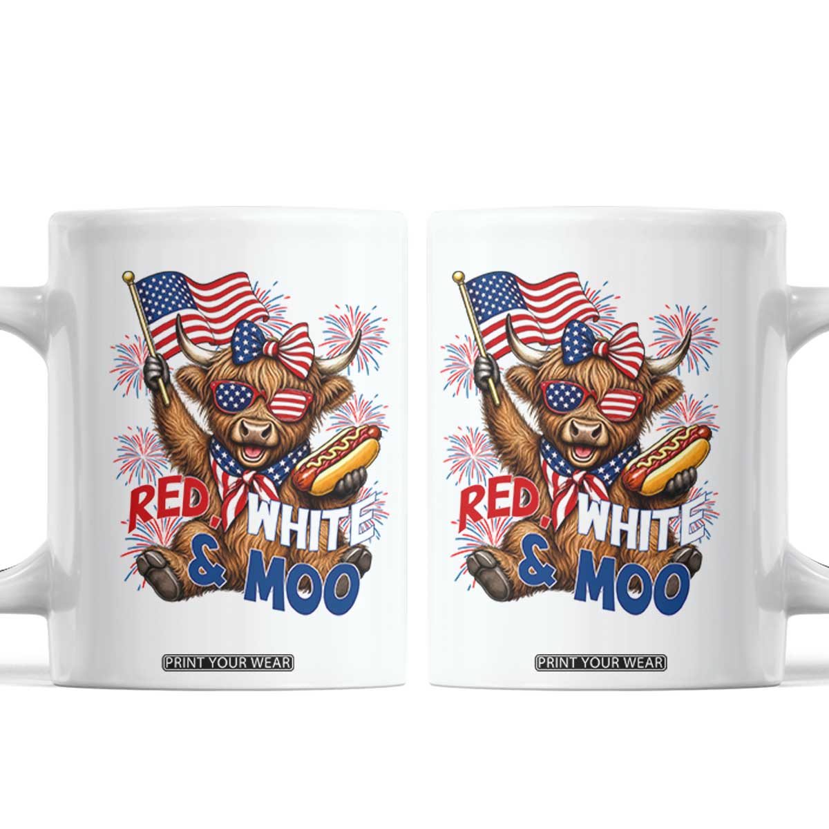 Striped Highland Cow 4th Of July Coffee Mug Red White And Moo