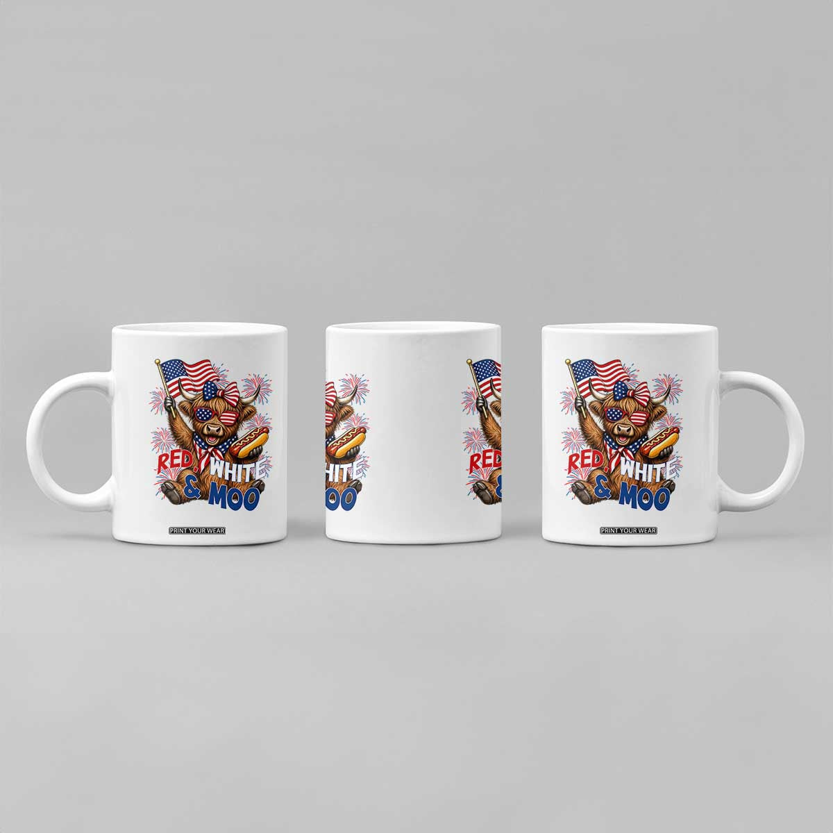 Striped Highland Cow 4th Of July Coffee Mug Red White And Moo
