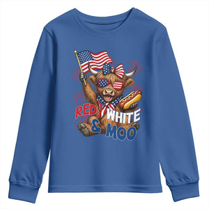 Striped Highland Cow 4th Of July Youth Sweatshirt Red White And Moo
