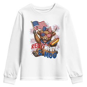 Striped Highland Cow 4th Of July Youth Sweatshirt Red White And Moo