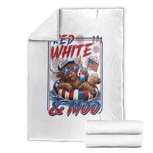 Funny Highland Cow Pool Party 4th Of July Throw Blanket Red White And Moo