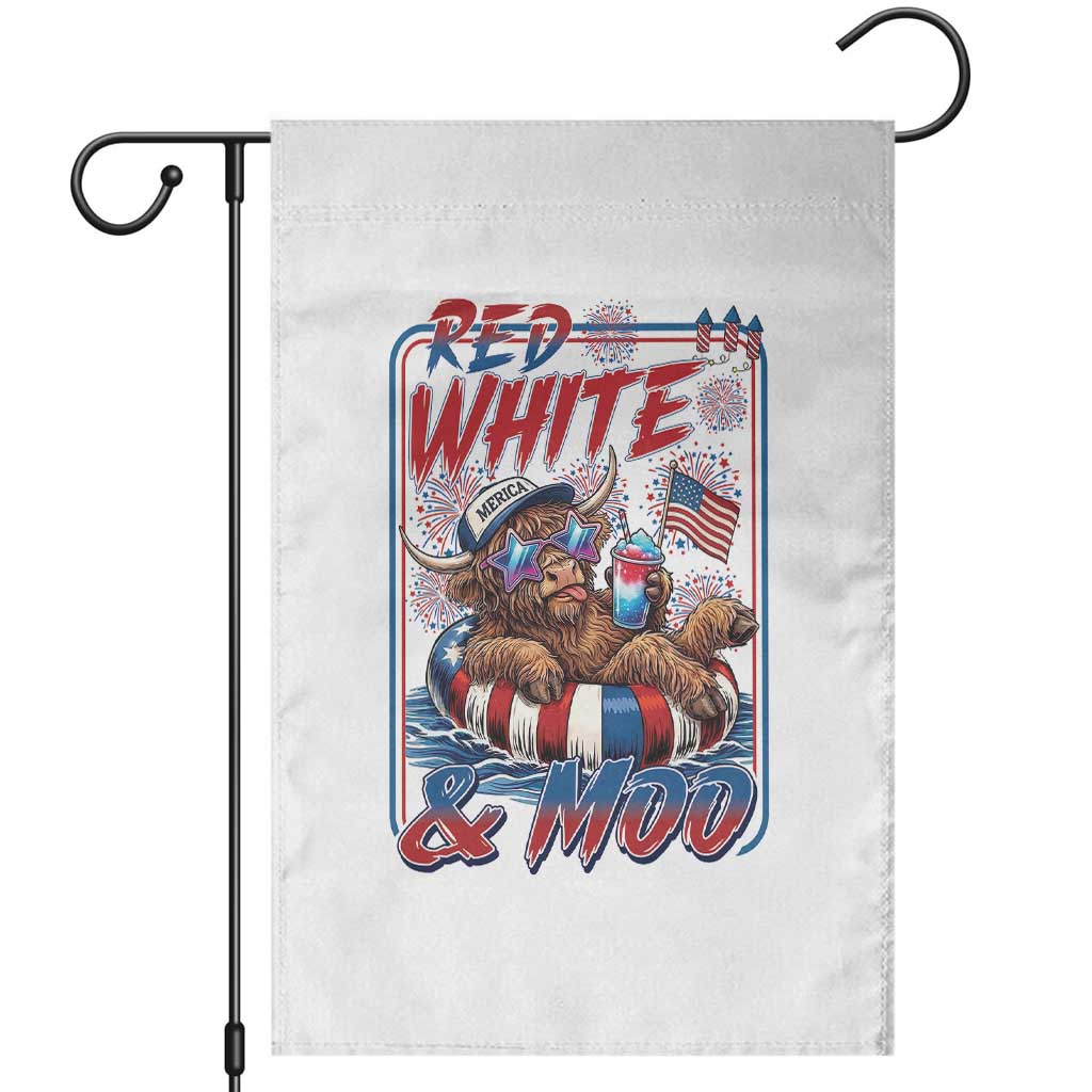 Funny Highland Cow Pool Party 4th Of July Garden Flag Red White And Moo TS12 White Print Your Wear