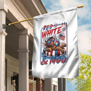 Funny Highland Cow Pool Party 4th Of July Garden Flag Red White And Moo