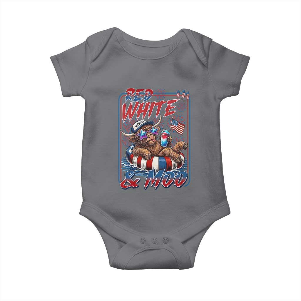 Funny Highland Cow Pool Party 4th Of July Baby Onesie Red White And Moo