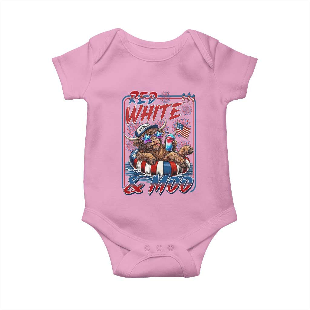 Funny Highland Cow Pool Party 4th Of July Baby Onesie Red White And Moo