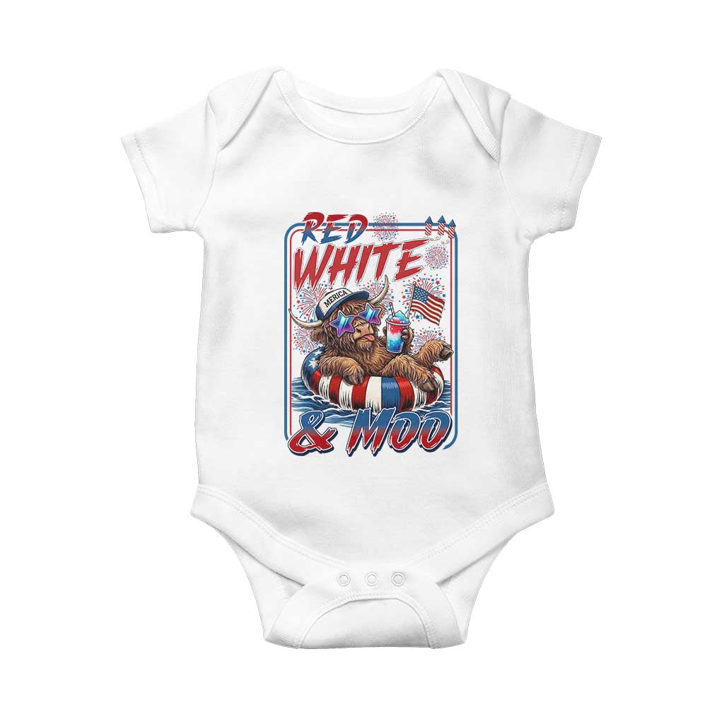 Funny Highland Cow Pool Party 4th Of July Baby Onesie Red White And Moo